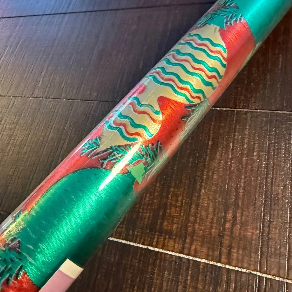 Vintage Galaxy Christmas Foil Wrapping Paper Roll Red Green Gold Ornaments USA